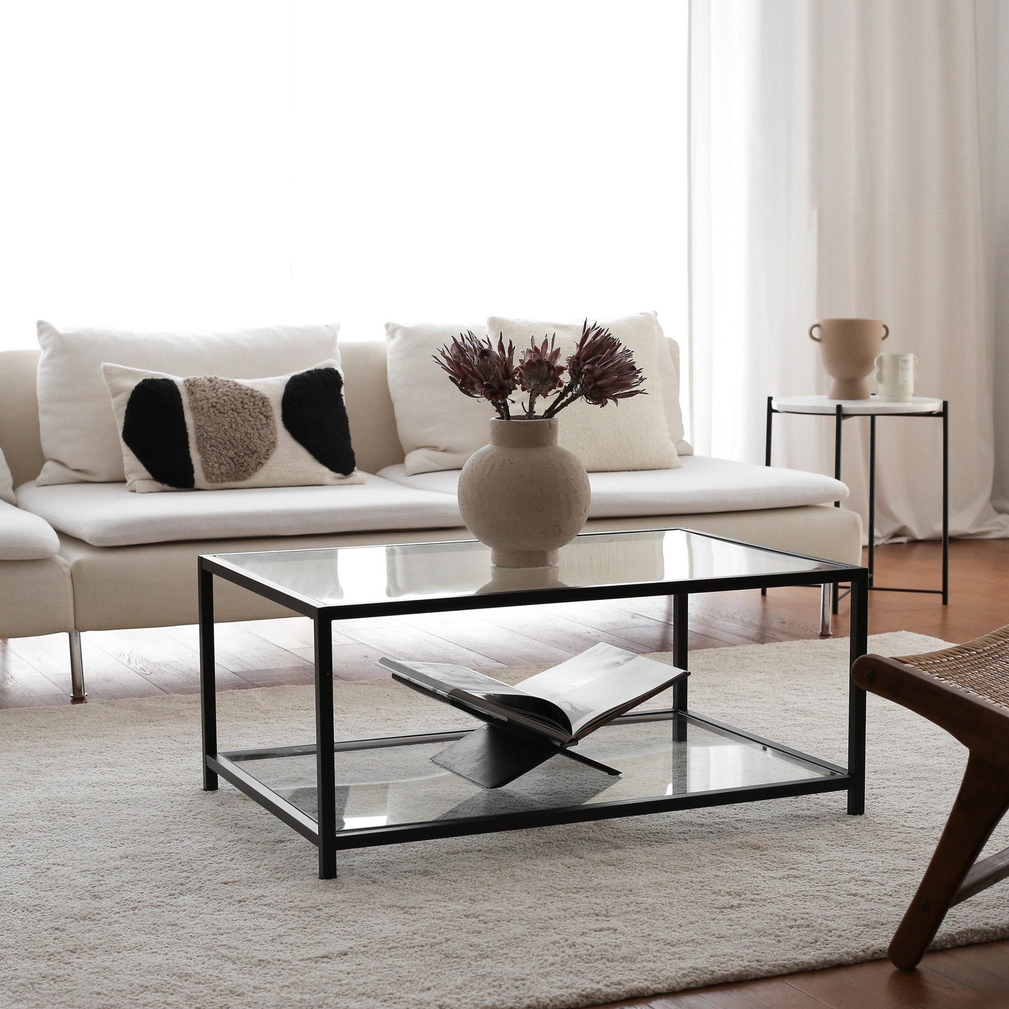TAKK Astro Sofabord - Glas/Metal - 60x90x40 - Sort - NordlyHome.dk