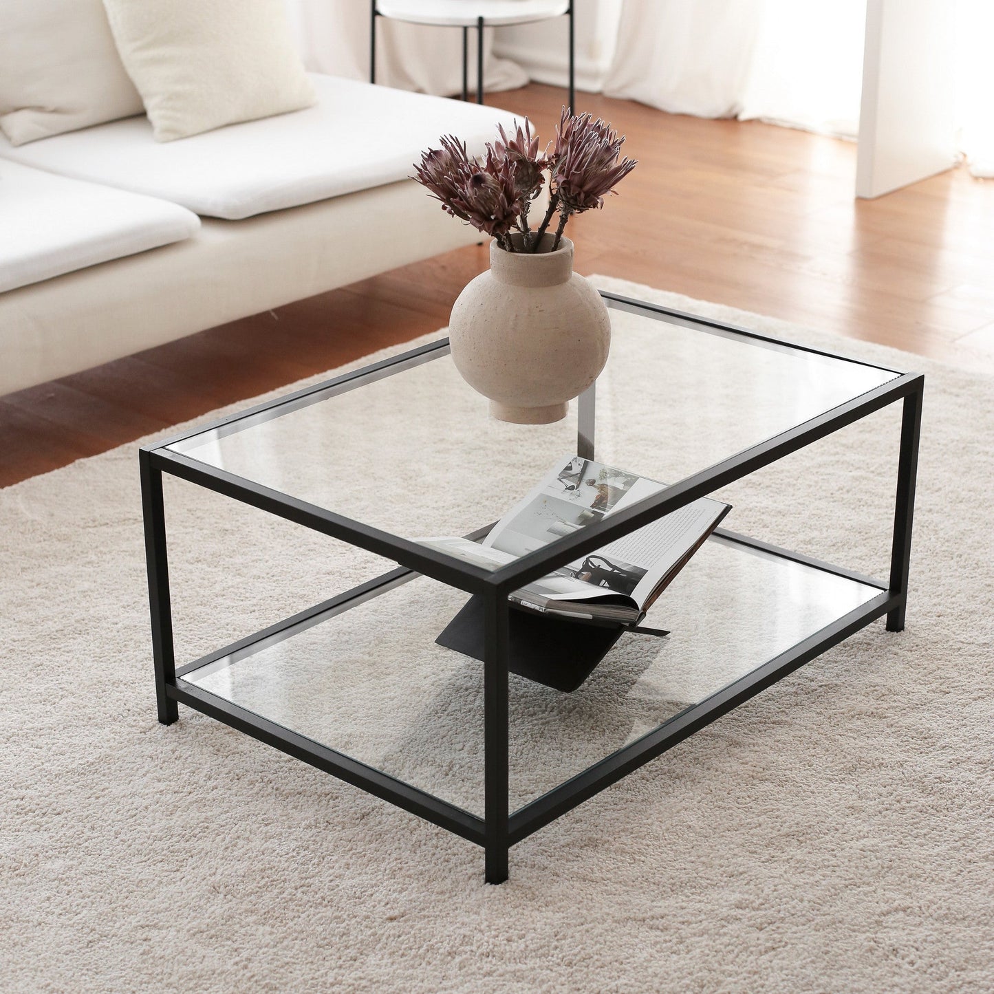 TAKK Astro Sofabord - Glas/Metal - 60x90x40 - Sort - NordlyHome.dk